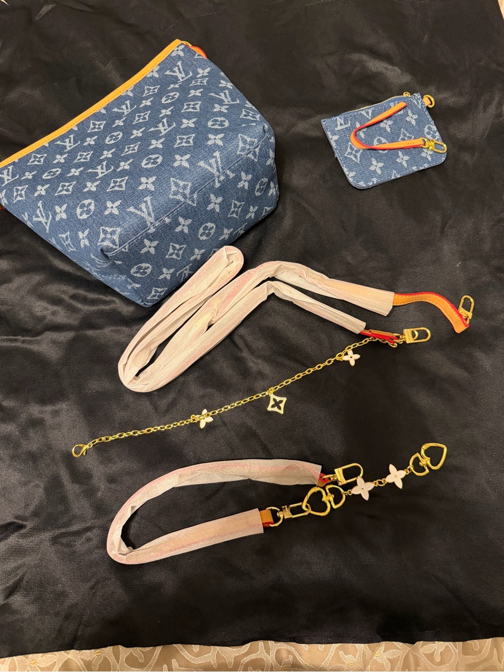Blue Denim  purse with tan Trim and Gold Hardware